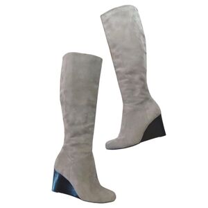 NEW Cole Haan/Nike Air Gray Suede Knee High Wedge Boots Size 6.5